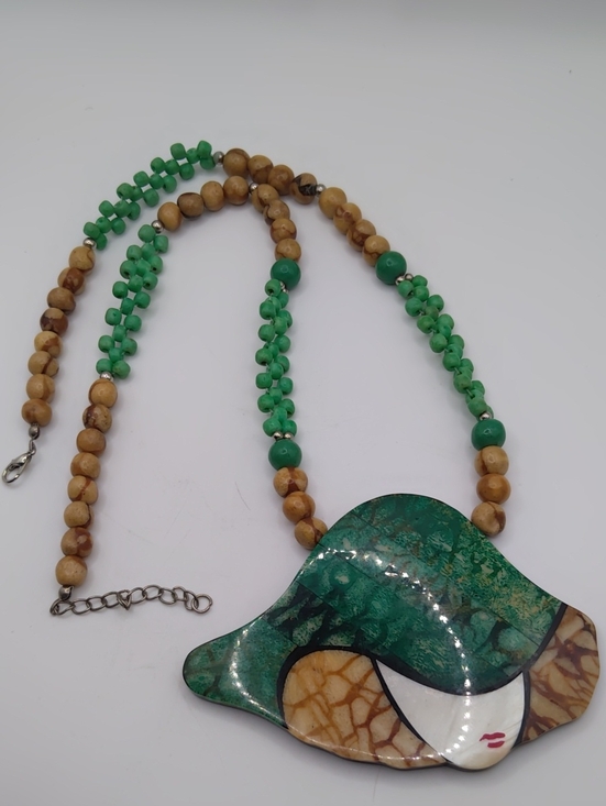 Philippines Jewelry - Tiger Coral and Mother Of Pearl Inlay Face Pendant Necklace